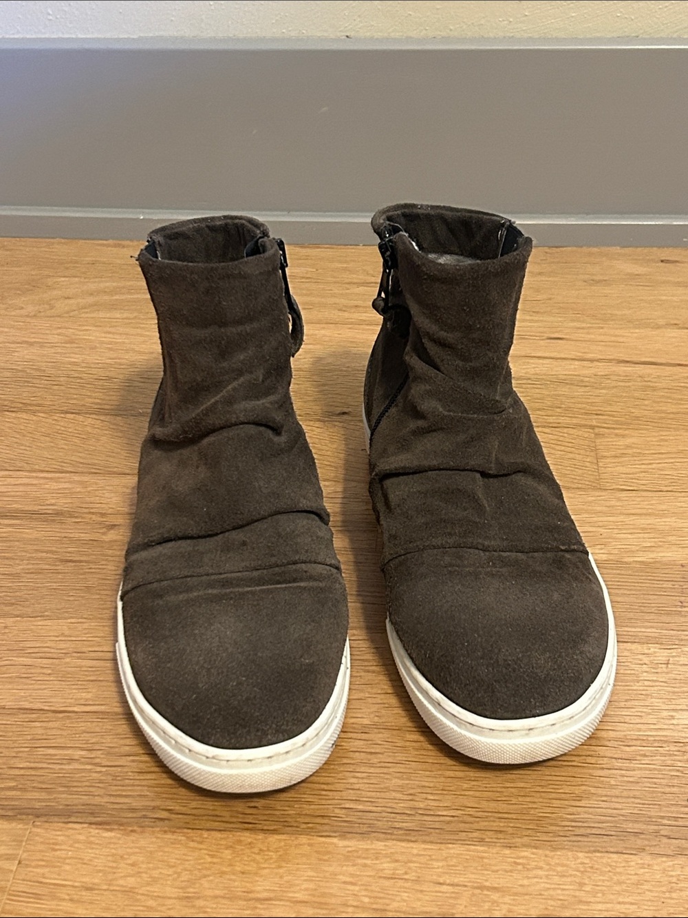 Miz Mooz Brown Suede Slip-On Ankle Booties with White Sole - Lionel